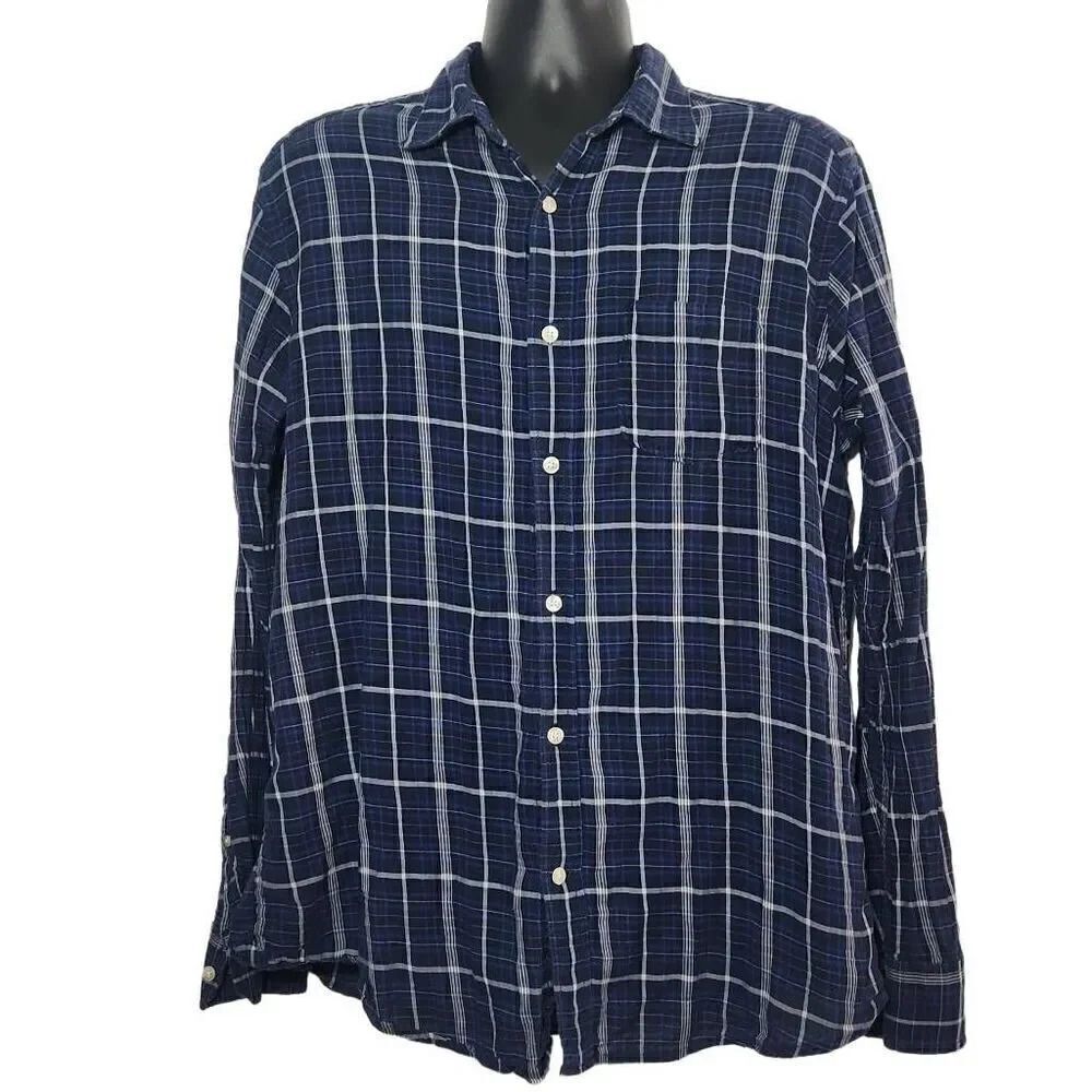 Gap Men's Size Large Blue White Plaid Long Sleeve Button Down Shirt